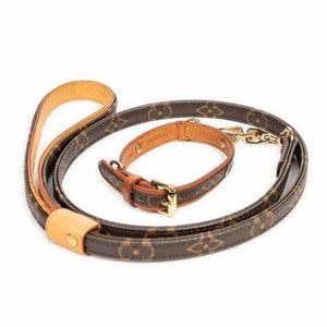 Louis Vuitton Baxter Leather and Canvas Leash and Collar Set
